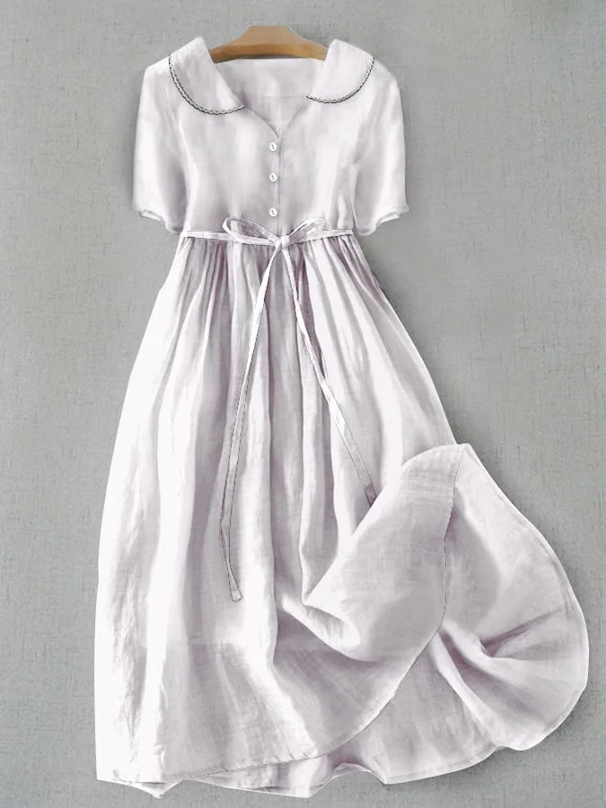 Isla - Vestido de Algodón y Lino Elegante de Manga Media