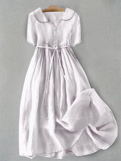 Isla - Vestido de Algodón y Lino Elegante de Manga Media