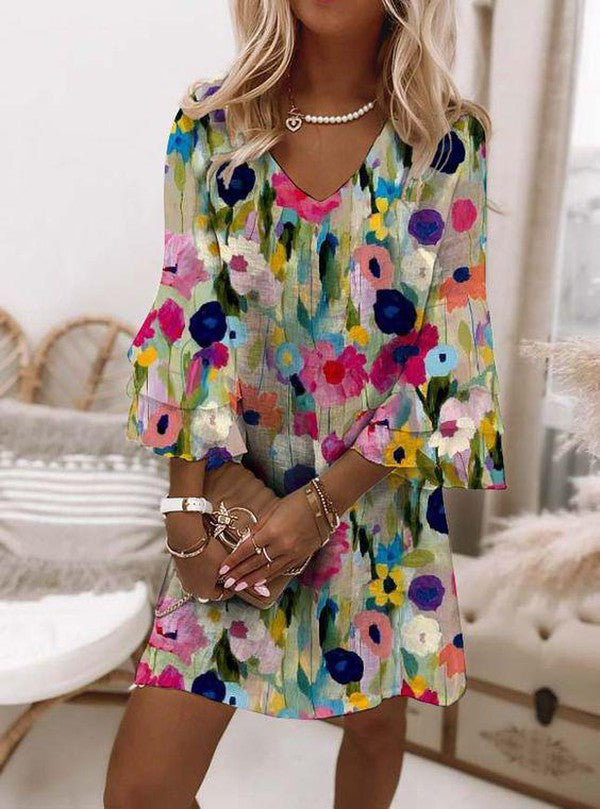 Tabitha - Vestido Mini de Viscosa con Estampado Floral Romántico