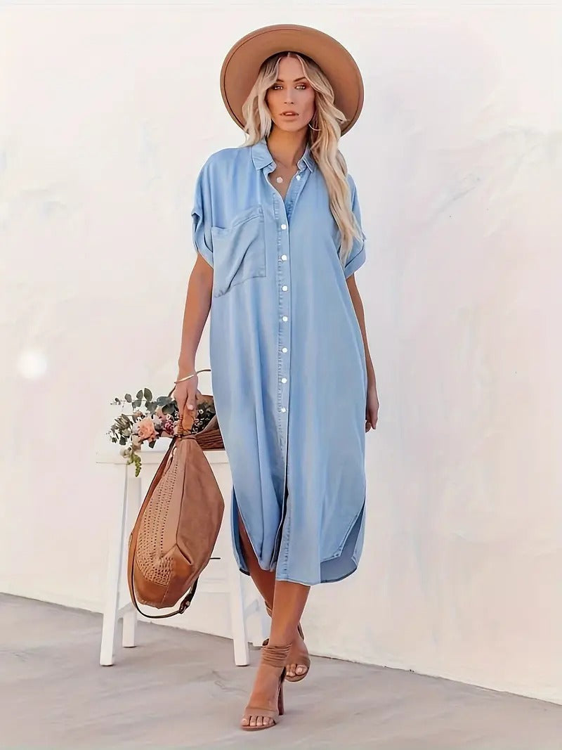 Samira-Vestido camisa con bolsillos fijos