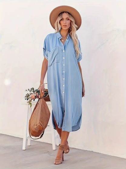Samira-Vestido camisero con bolsillos fijos
