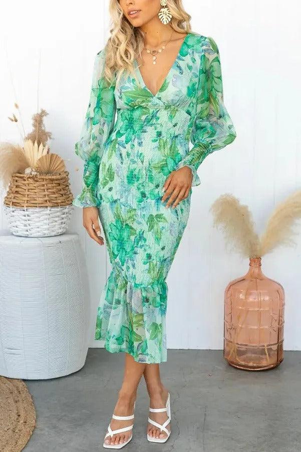 Melissa - Vestido Midi con Volantes Florales