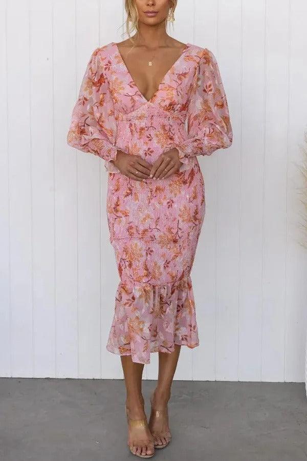 Melissa - Vestido Midi con Volantes Florales