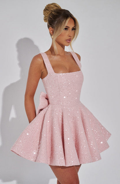 Yara - Vestido Mini Sin Espalda con Lentejuelas y Lazo