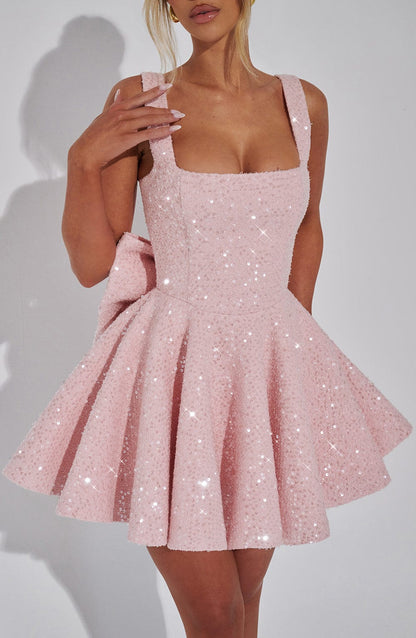 Yara - Vestido Mini Sin Espalda con Lentejuelas y Lazo