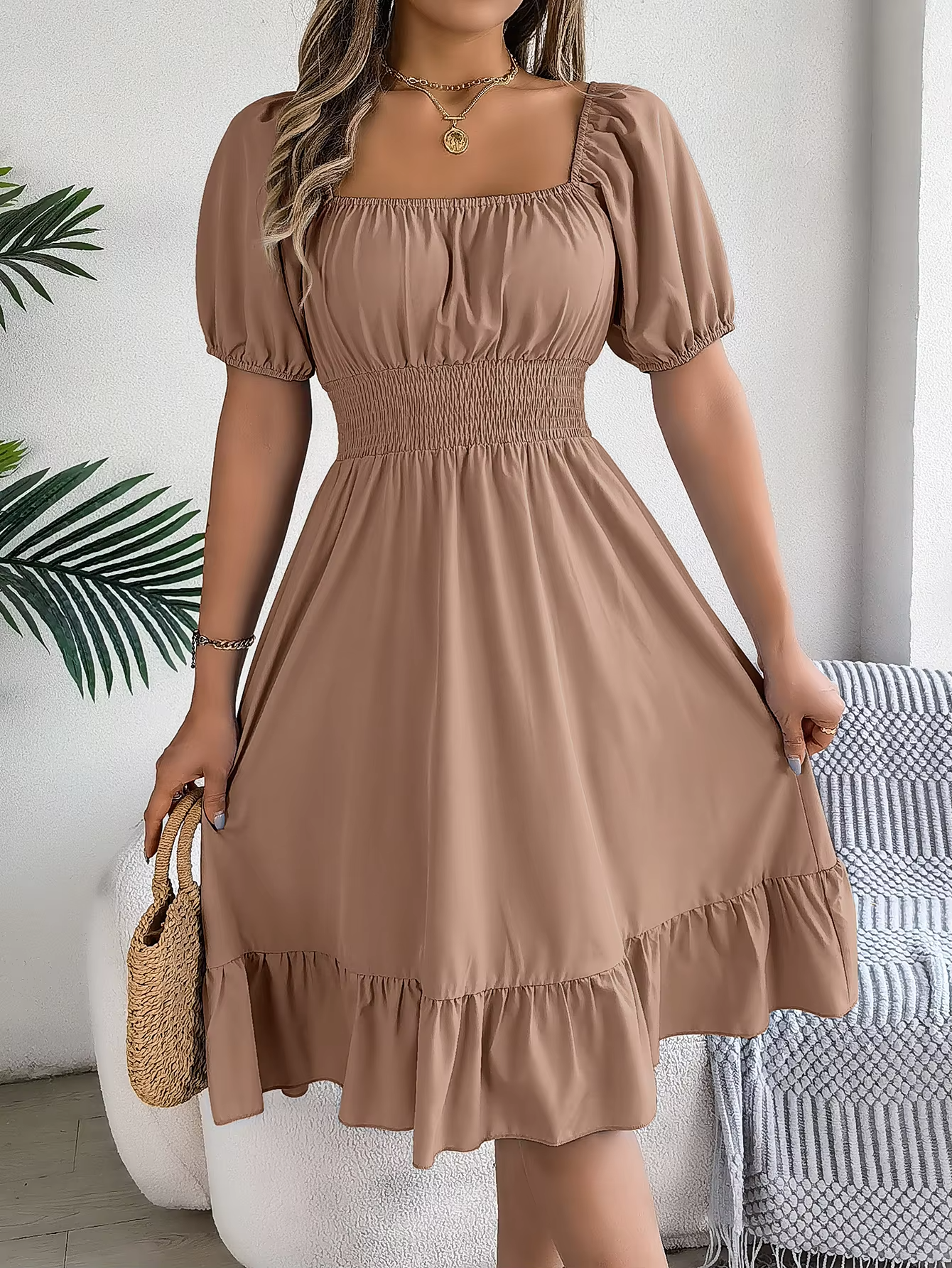Riley™ - Vestido de lino con cuello en V y mangas cortas elegante