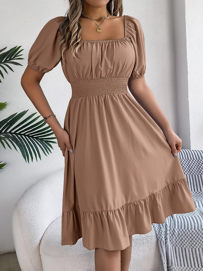 Riley™ - Vestido de lino con cuello en V y mangas cortas elegante