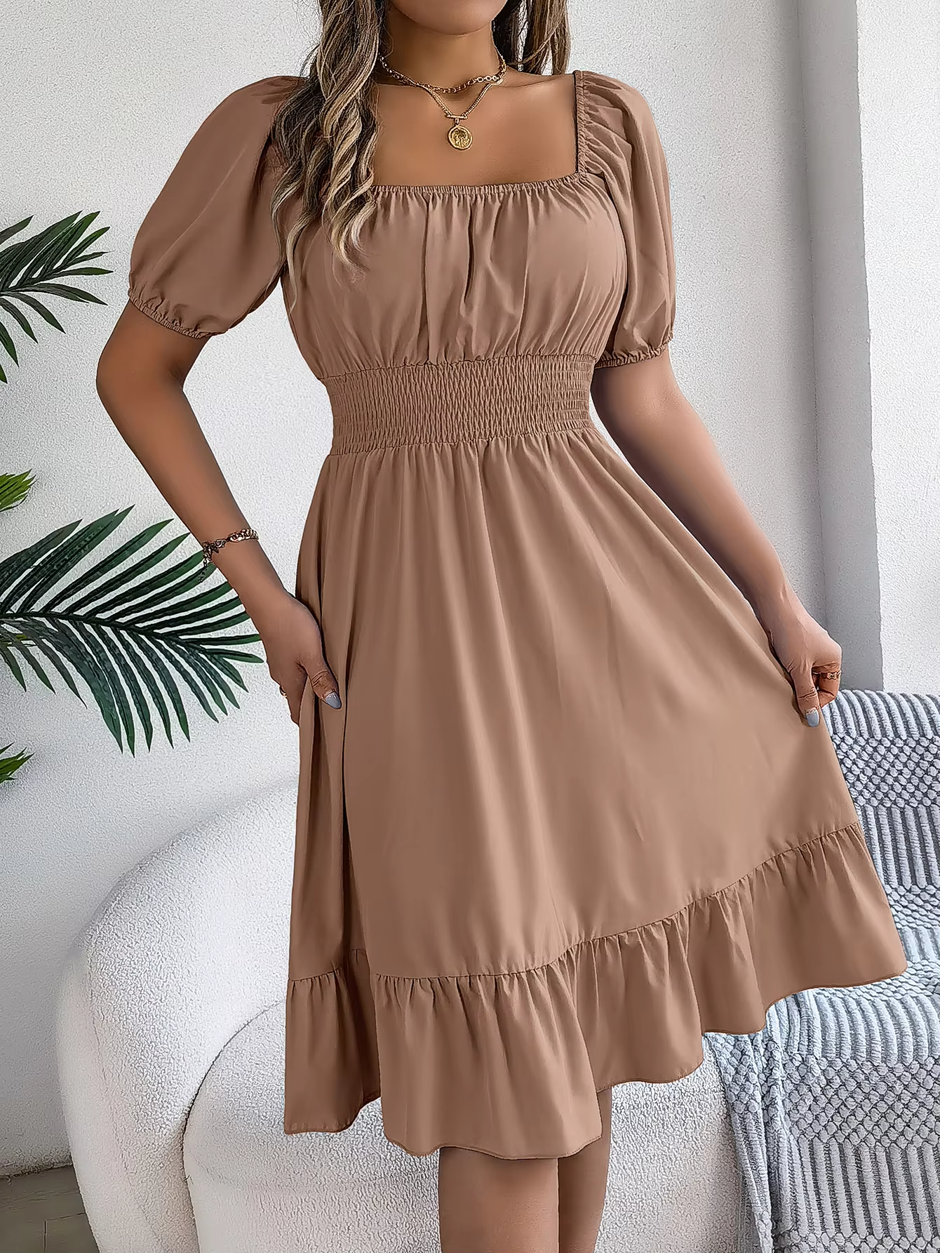 Riley™ - Vestido de Lino con Manga Corta y Escote en V Estiloso