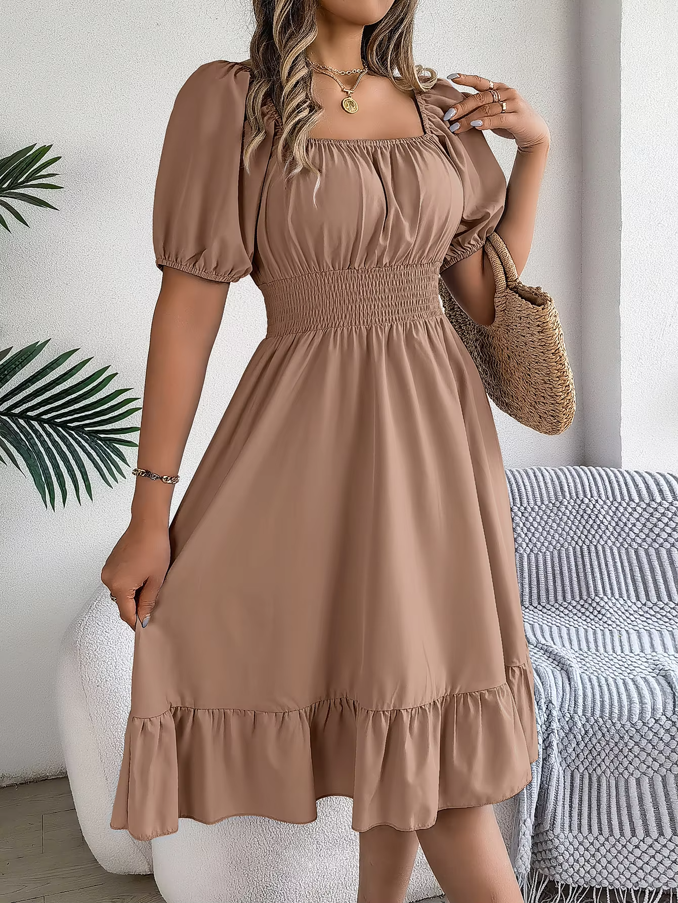 Riley™ - Vestido de Lino con Manga Corta y Escote en V Estiloso