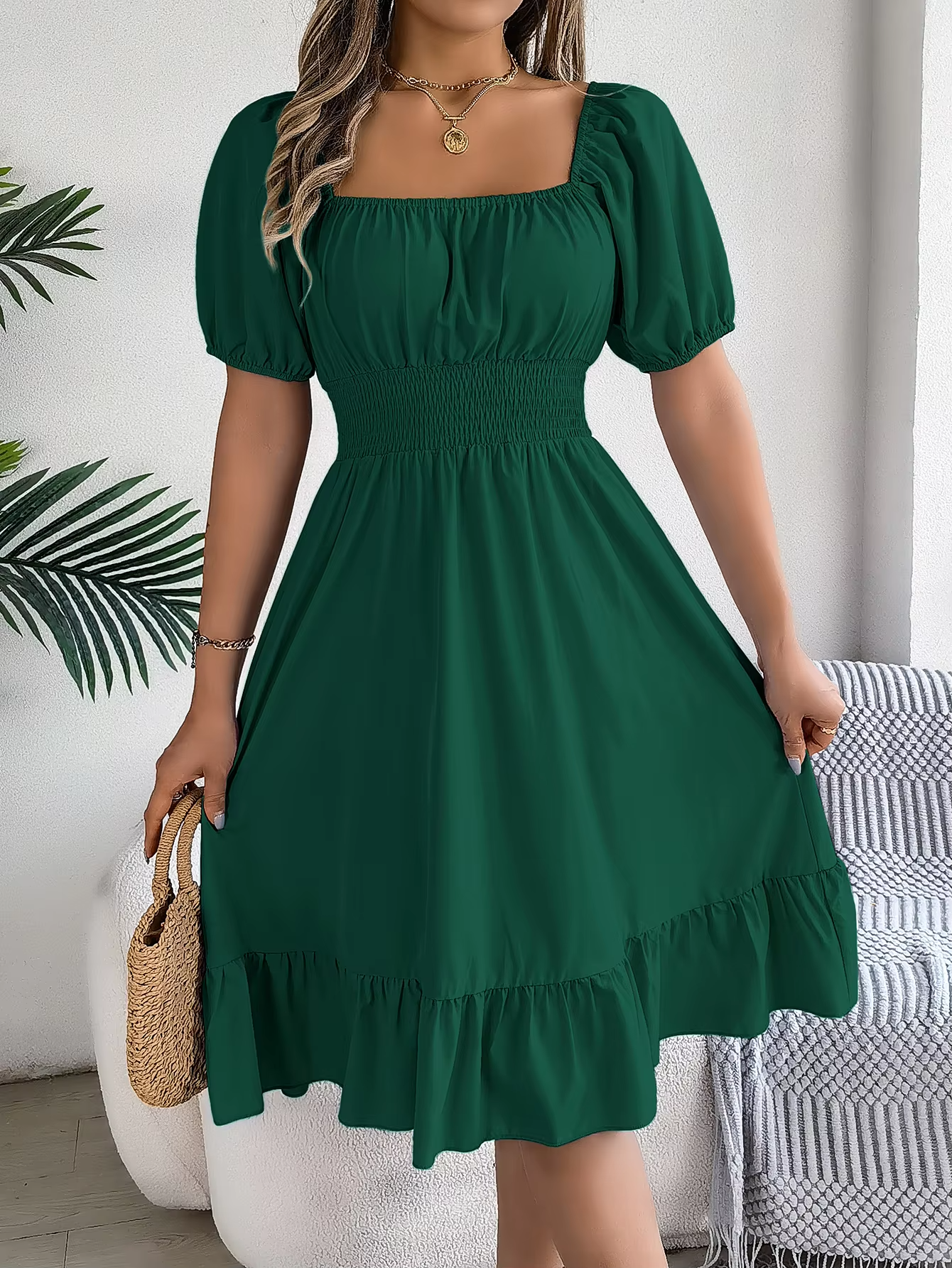 Riley™ - Vestido de Lino con Manga Corta y Escote en V Estiloso