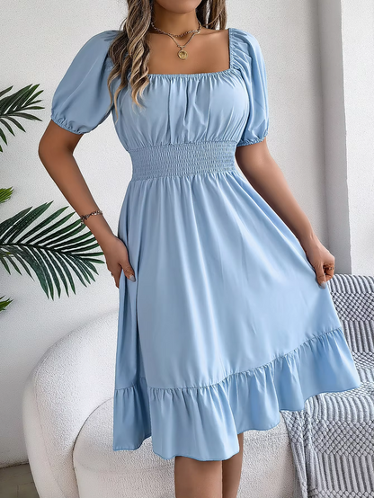 Riley™ - Vestido de lino con cuello en V y mangas cortas elegante