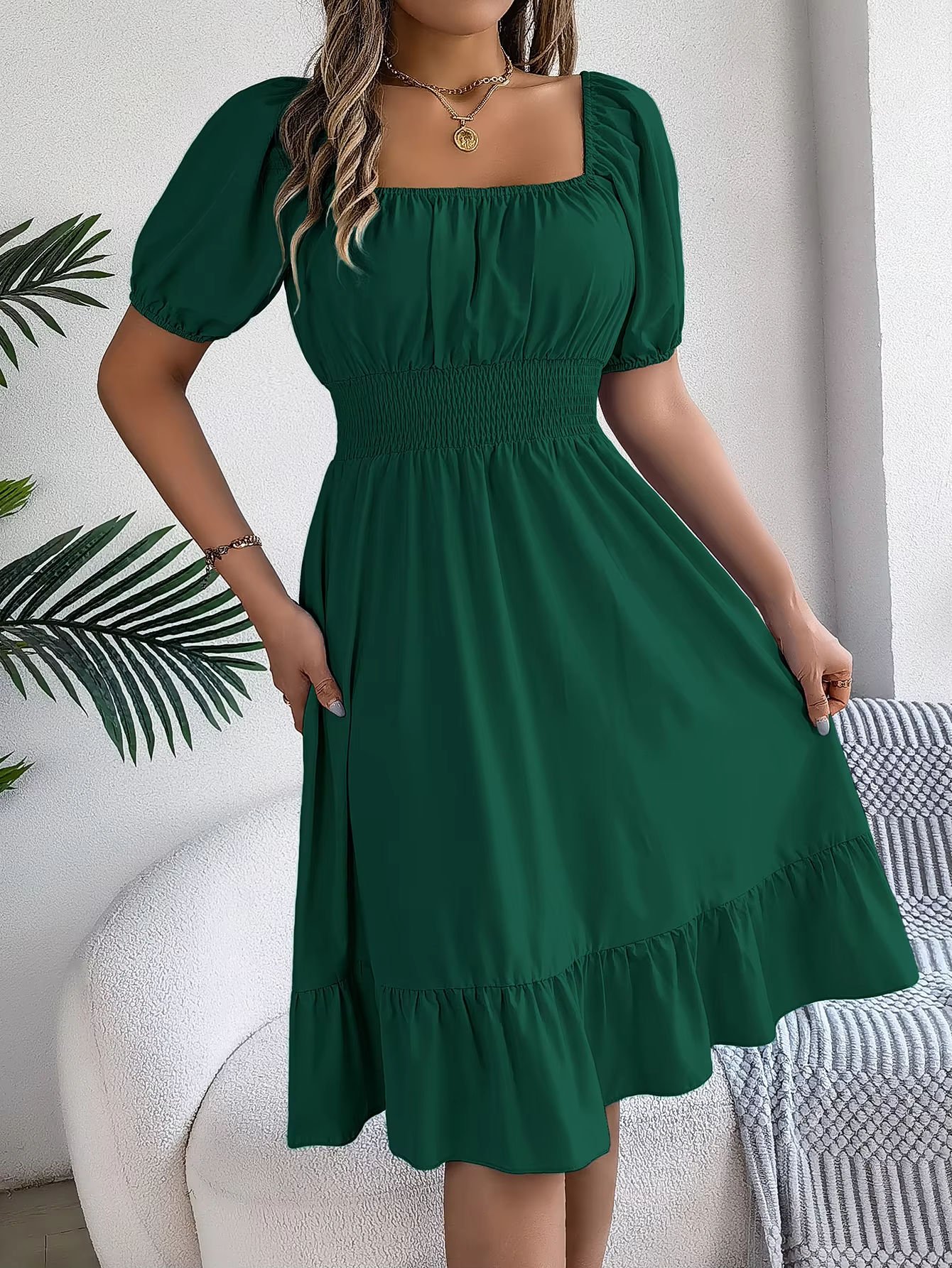Riley™ - Vestido de Lino con Manga Corta y Escote en V Estiloso