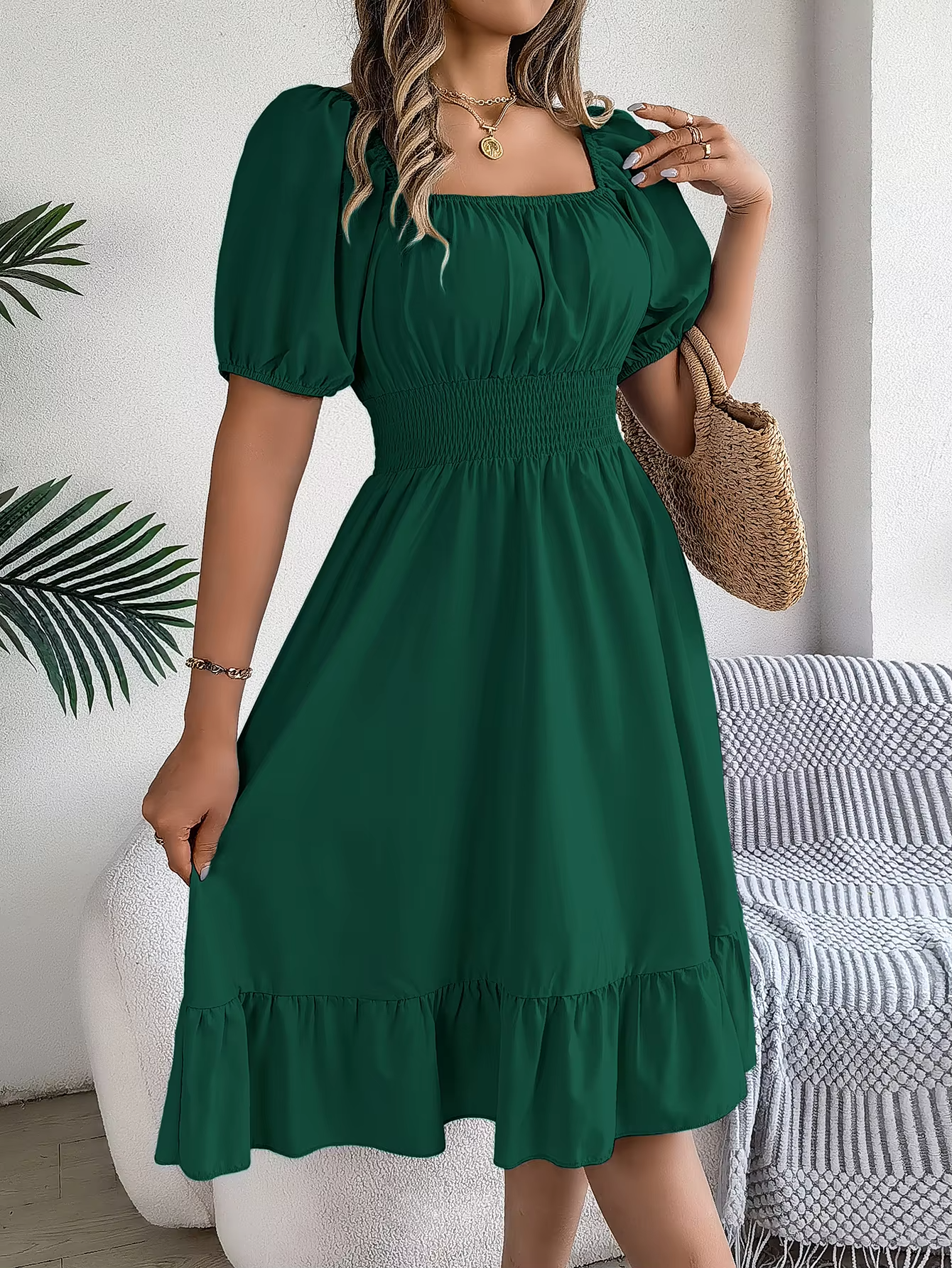 Riley™ - Vestido de Lino con Manga Corta y Escote en V Estiloso