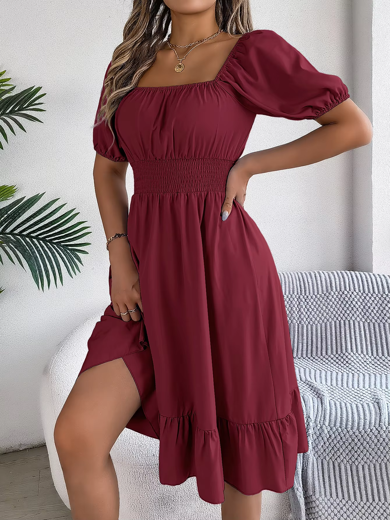 Riley™ - Vestido de lino con cuello en V y mangas cortas elegante