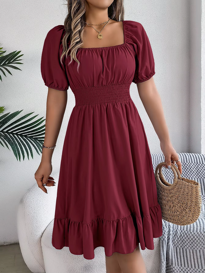 Riley™ - Vestido de lino con cuello en V y mangas cortas elegante