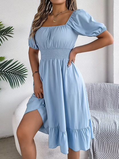 Riley™ - Vestido de Lino con Manga Corta y Escote en V Estiloso