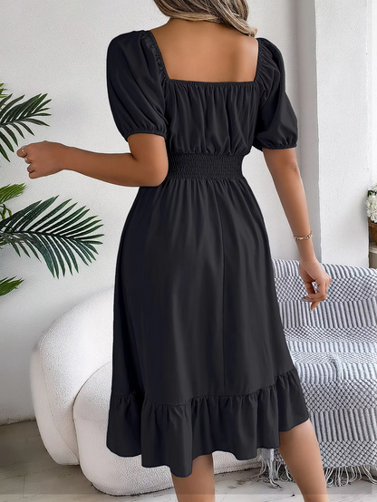Riley™ - Vestido de lino con cuello en V y mangas cortas elegante