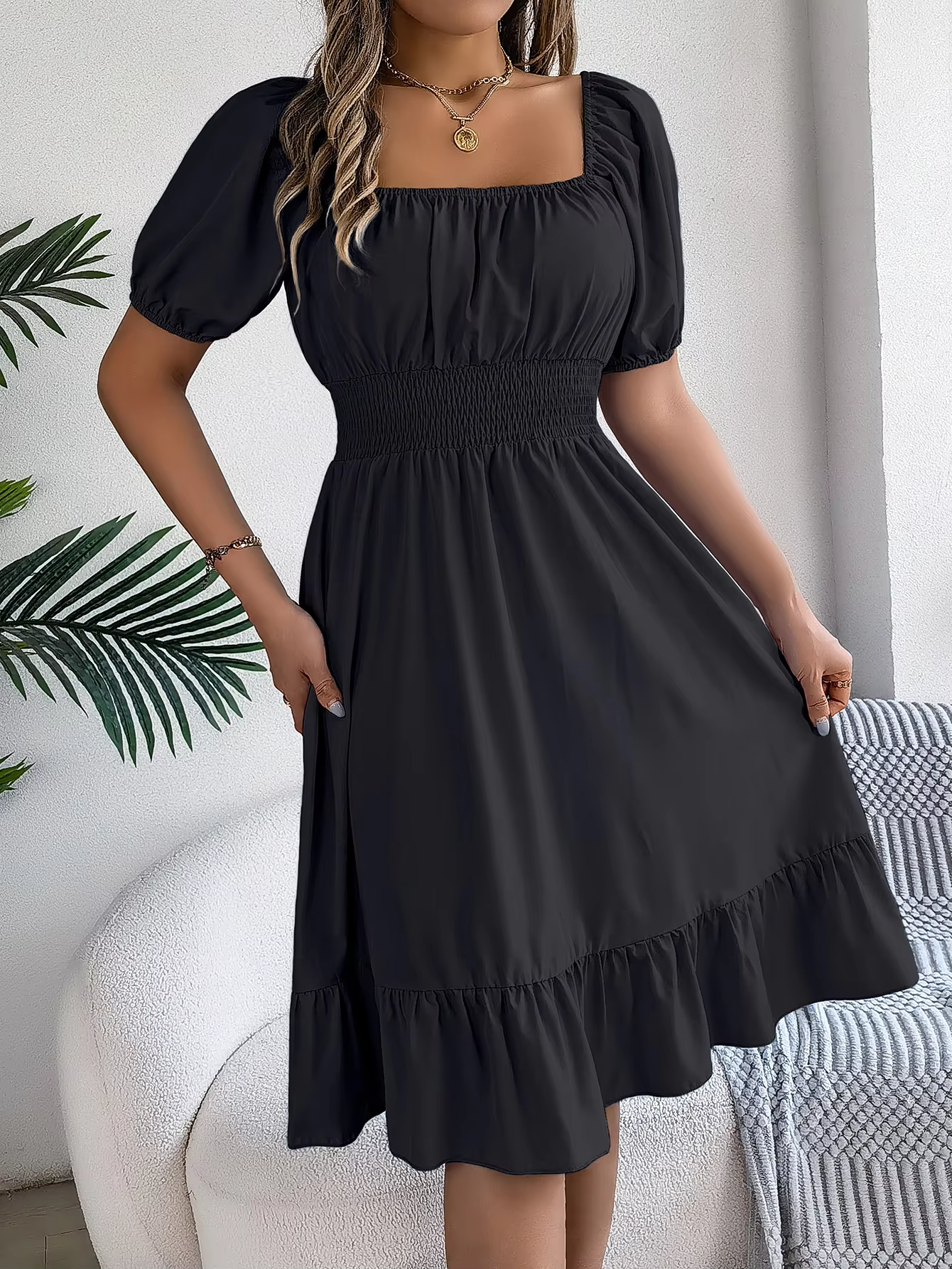 Riley™ - Vestido de lino con cuello en V y mangas cortas elegante