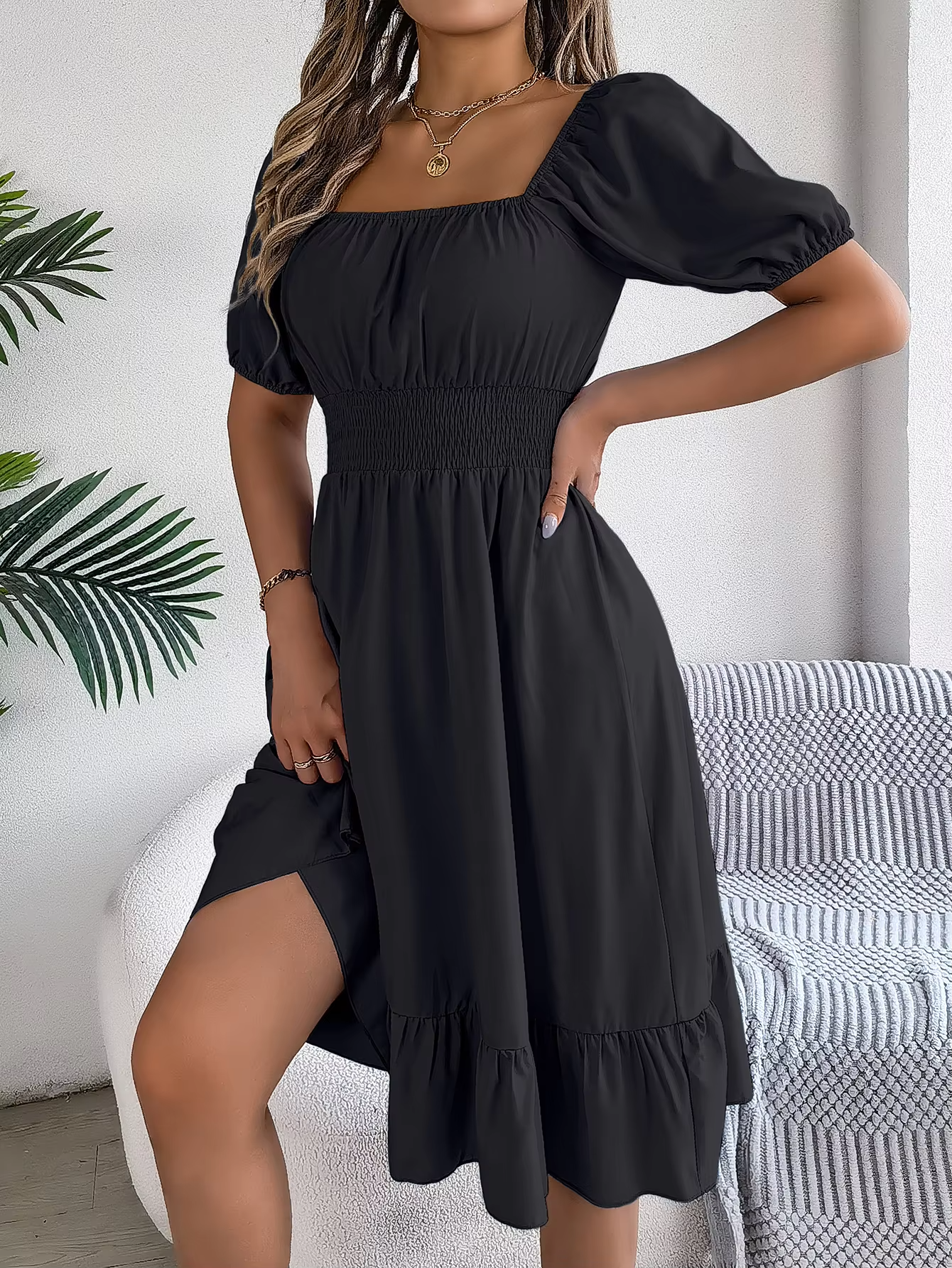 Riley™ - Vestido de lino con cuello en V y mangas cortas elegante