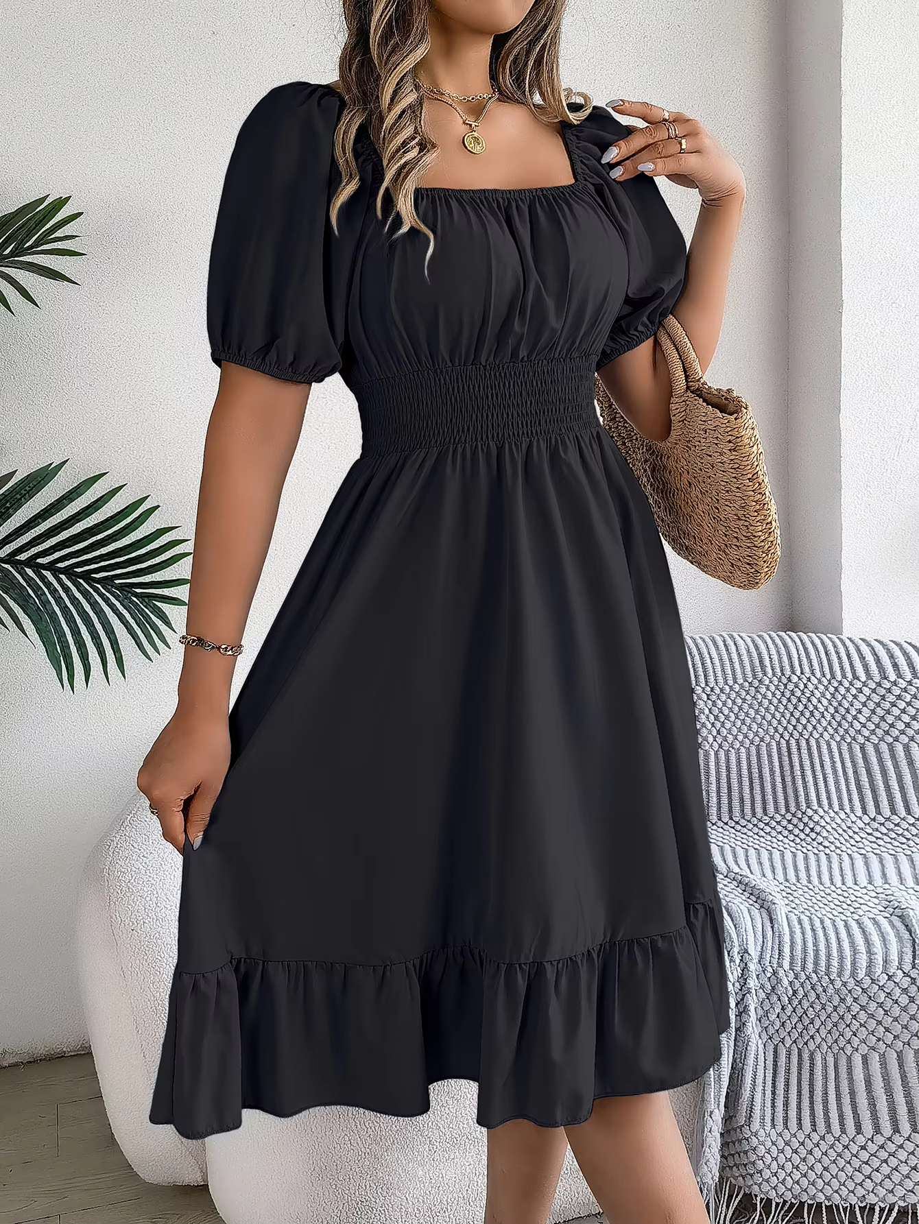 Riley™ - Vestido de Lino con Manga Corta y Escote en V Estiloso
