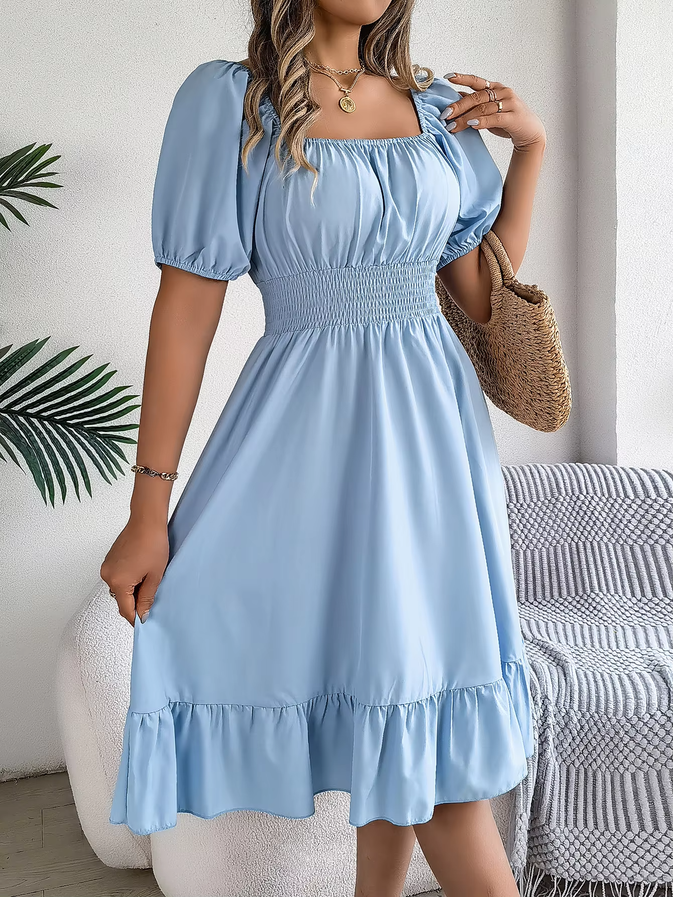 Riley™ - Vestido de Lino con Manga Corta y Escote en V Estiloso