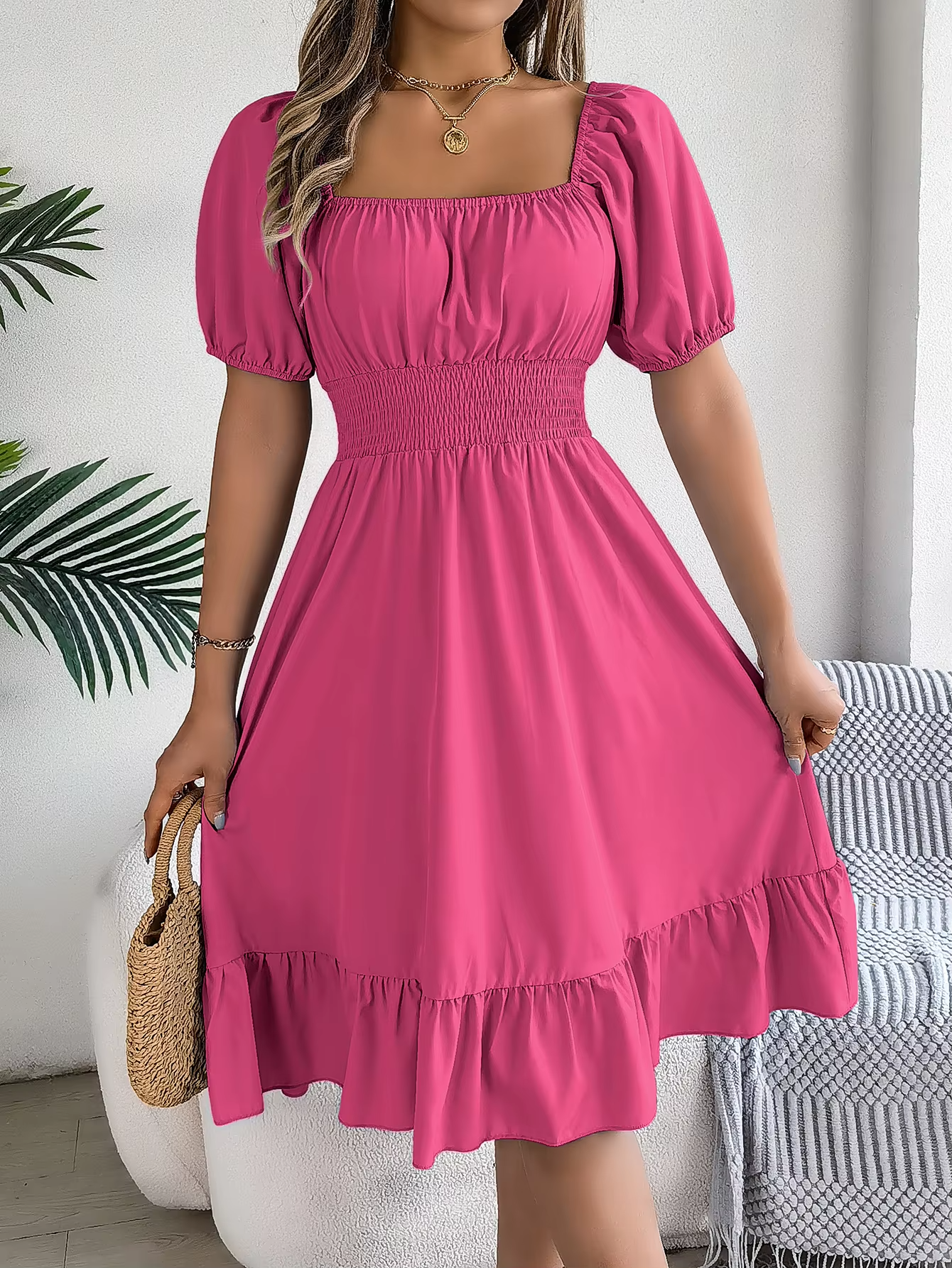 Riley™ - Vestido de Lino con Manga Corta y Escote en V Estiloso