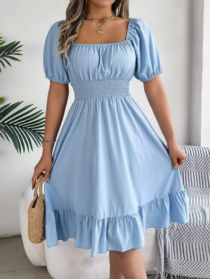 Riley™ - Vestido de lino con cuello en V y mangas cortas elegante