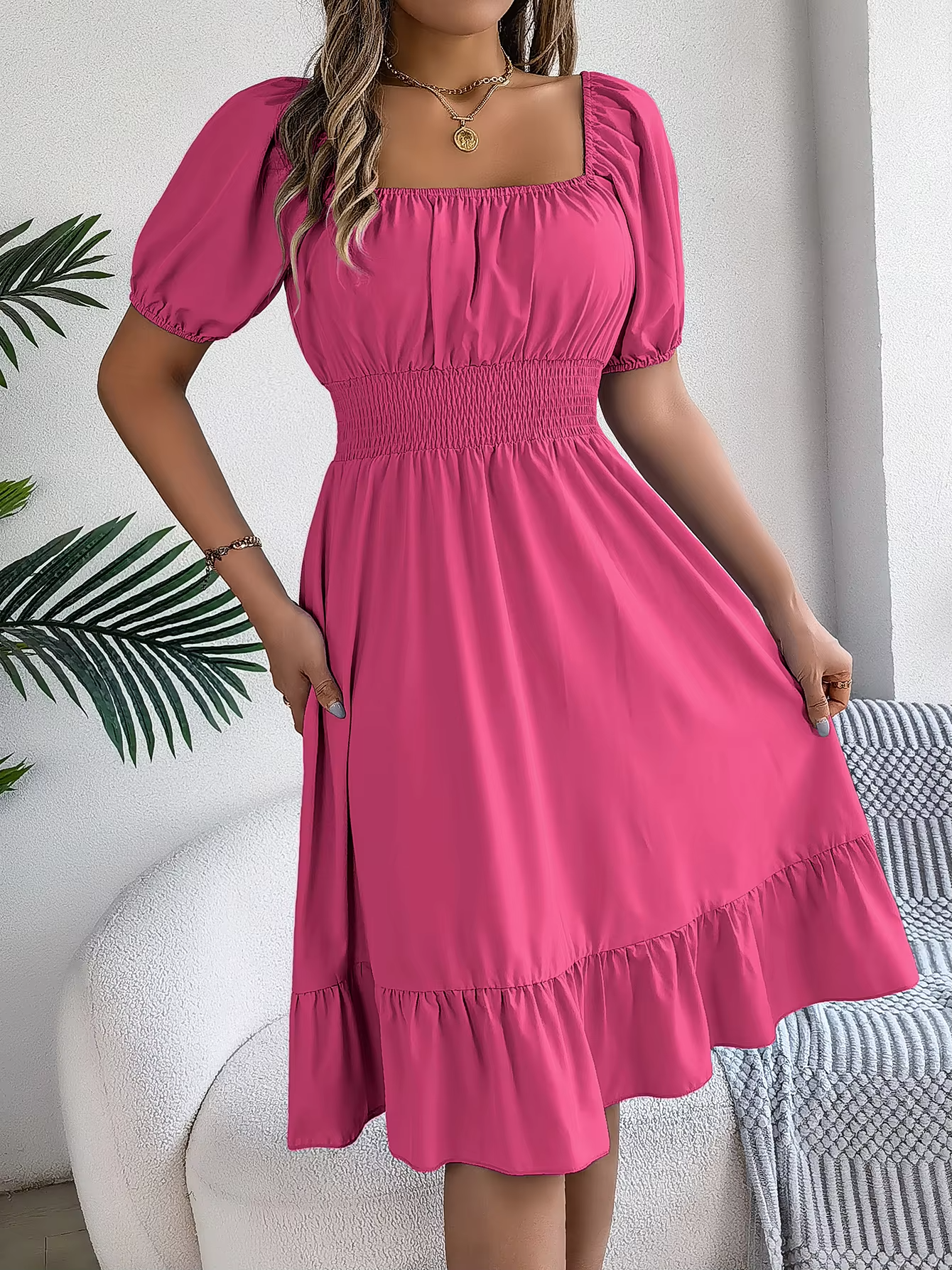 Riley™ - Vestido de lino con cuello en V y mangas cortas elegante