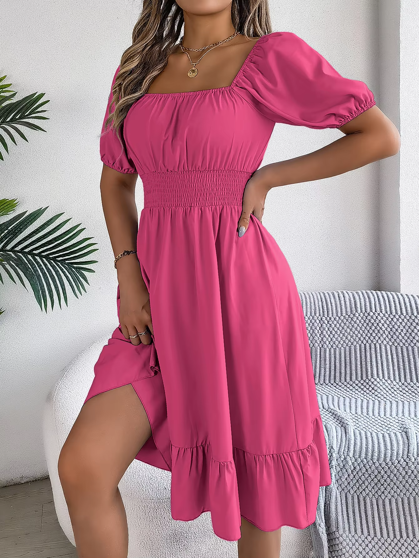 Riley™ - Vestido de Lino con Manga Corta y Escote en V Estiloso