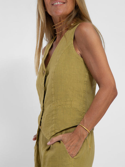 Aira - Conjunto de Chaleco Abotonado y Pantalones de Pierna Ancha