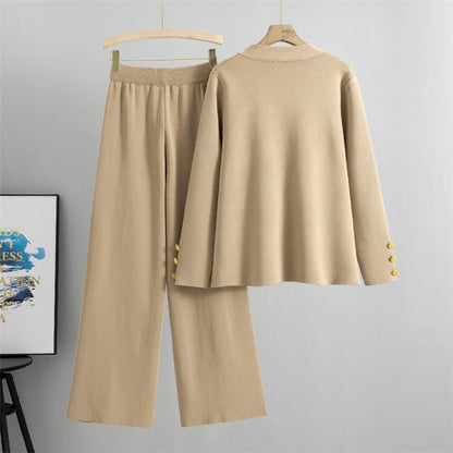 AZARIA – CONJUNTO COMPLETO DE PANTALONES DE LANA CON SUÉTER Y BOTONES DE METAL