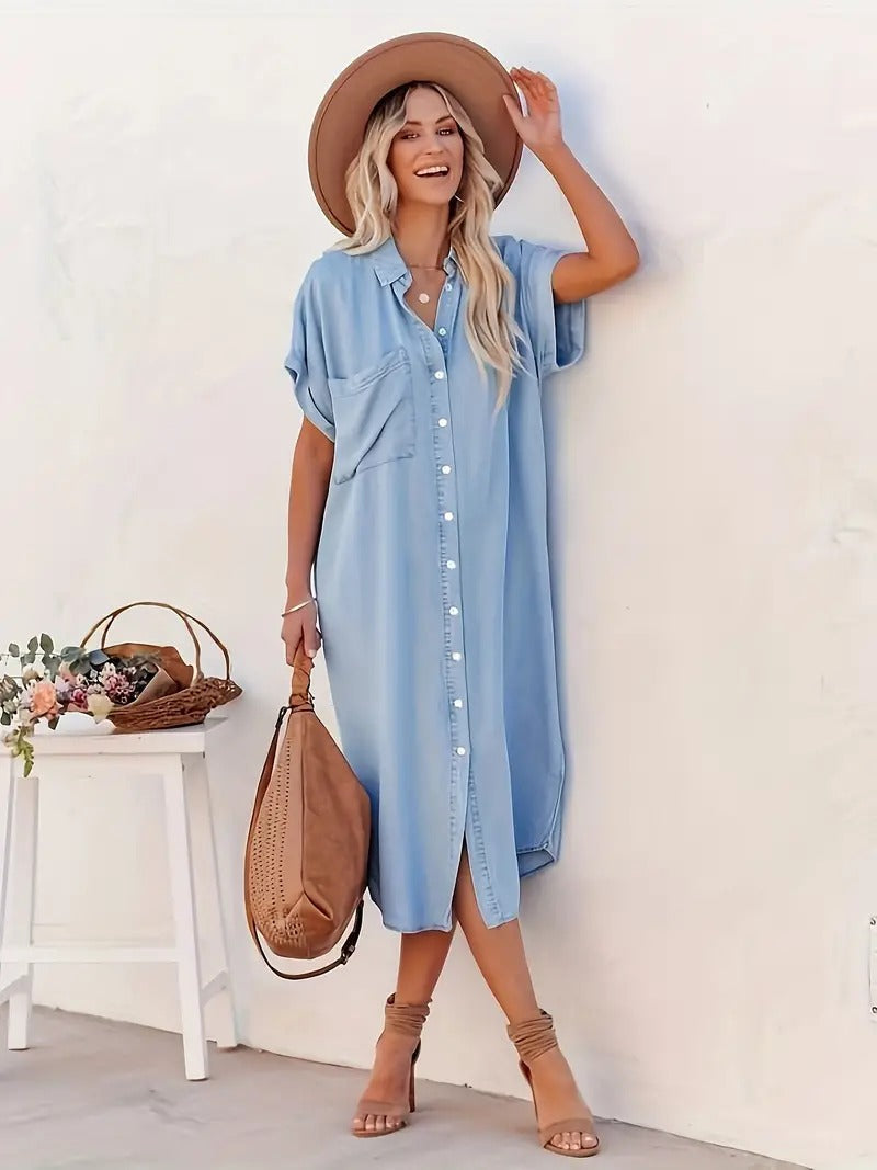 Samira-Vestido camisa con bolsillos fijos