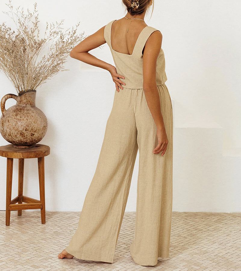 Milena - Conjunto de Top Minimalista y Pantalones de Pierna Ancha