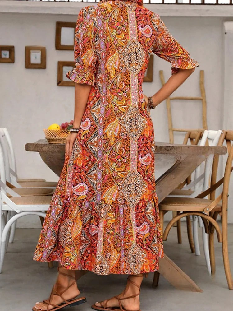 Mevelyn - Vestido Bohemio de Paisley con Borlas y Cinta