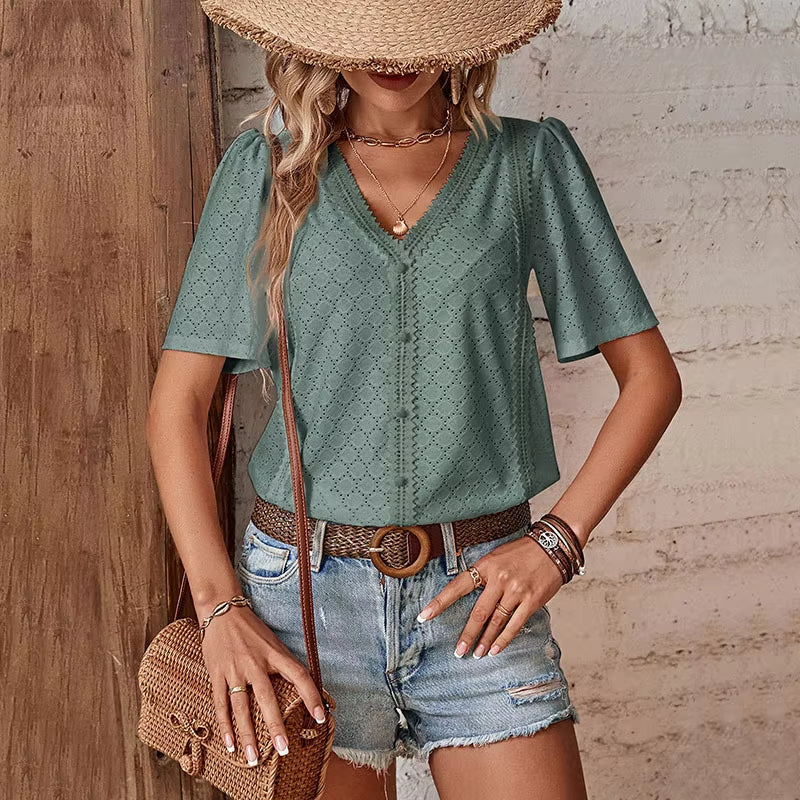 BLUSA DE MANGA CORTA EN V ADELHEID I