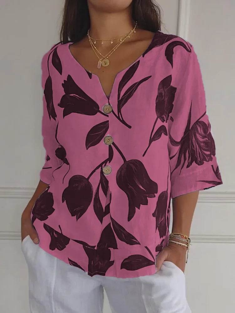 Sanne™ | Blusa Floral de Botones