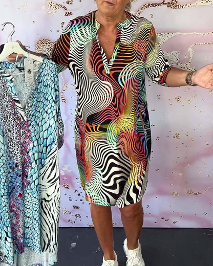 Vestido Midi de Cuello en V Multicolor para Mujeres