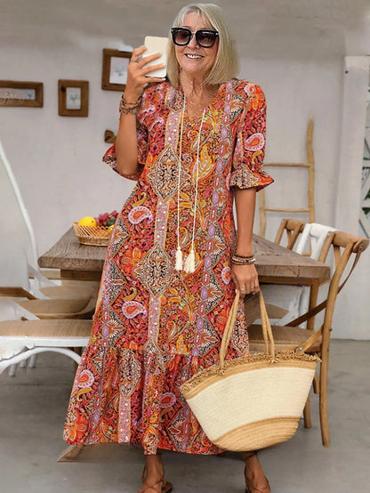 Carolette - Vestido Maxi de Cuello con Cuerda Boho