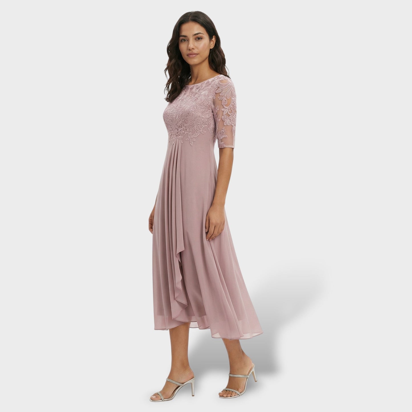 Vestido Fiesta Encaje Y Gasa Midi