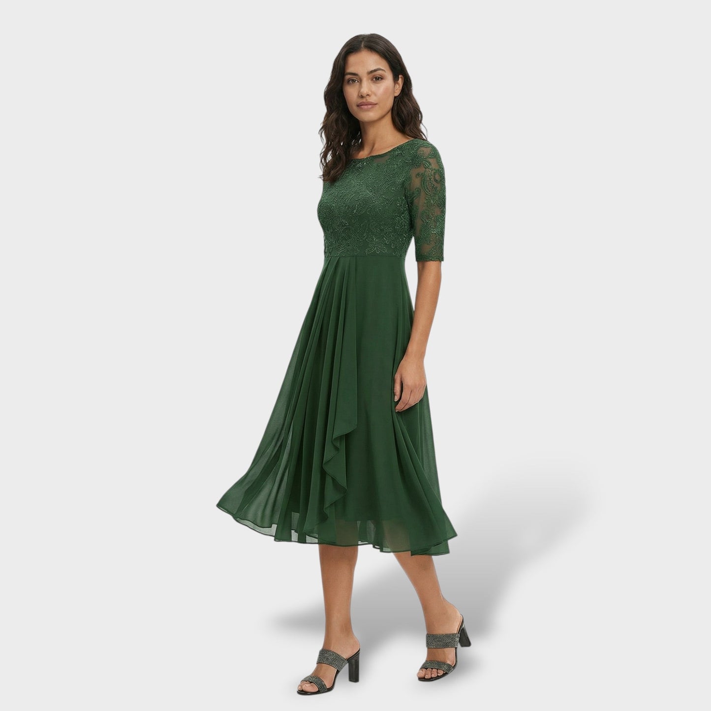 Vestido Fiesta Encaje Y Gasa Midi