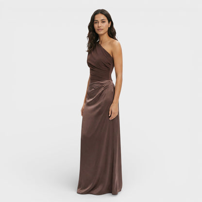Vestido Maxi Satén Un Hombro