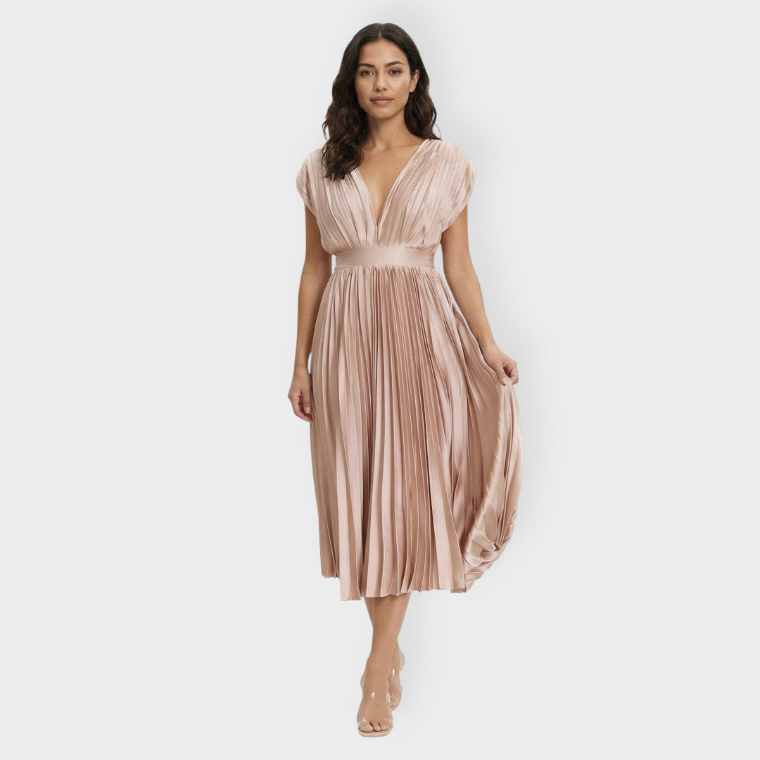 Vestido Largo Plisado Mujer Elegante