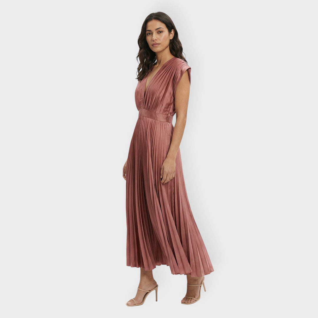 Vestido Largo Plisado Mujer Elegante