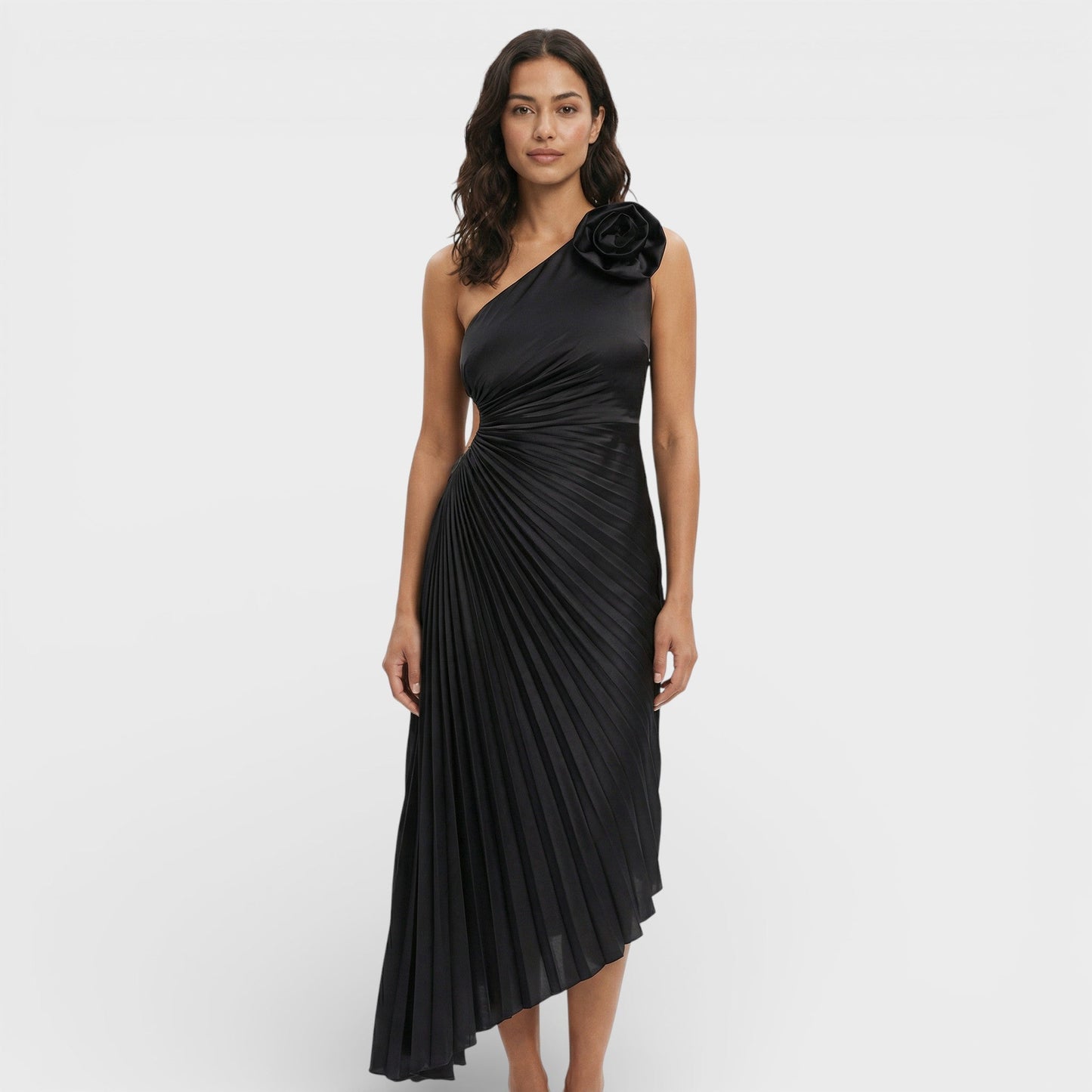 Vestido Maxi Plisado Un Hombro