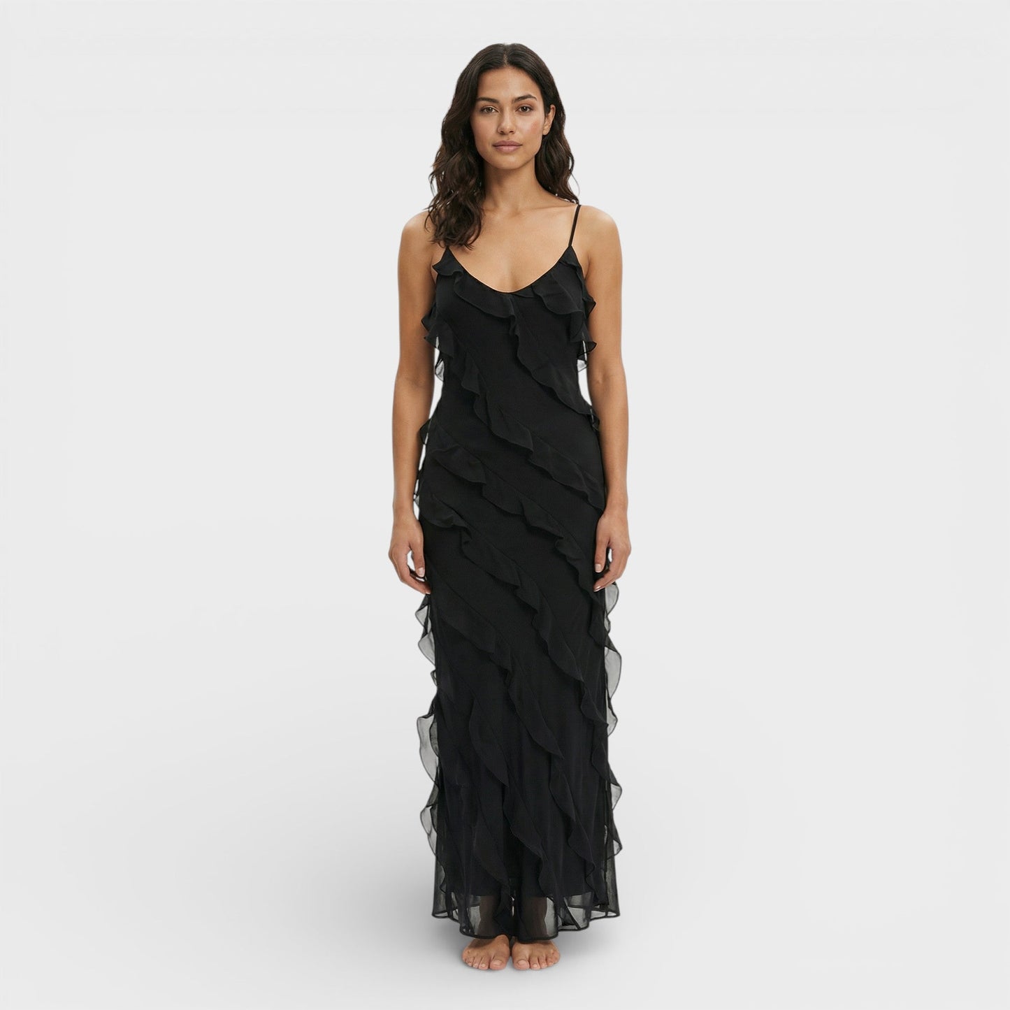 Vestido Elegante Con Volantes Mujer