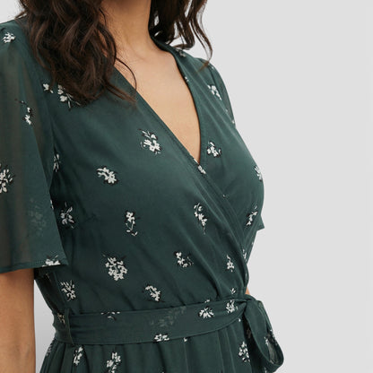Vestido Midi Manga Corta Escote Pico