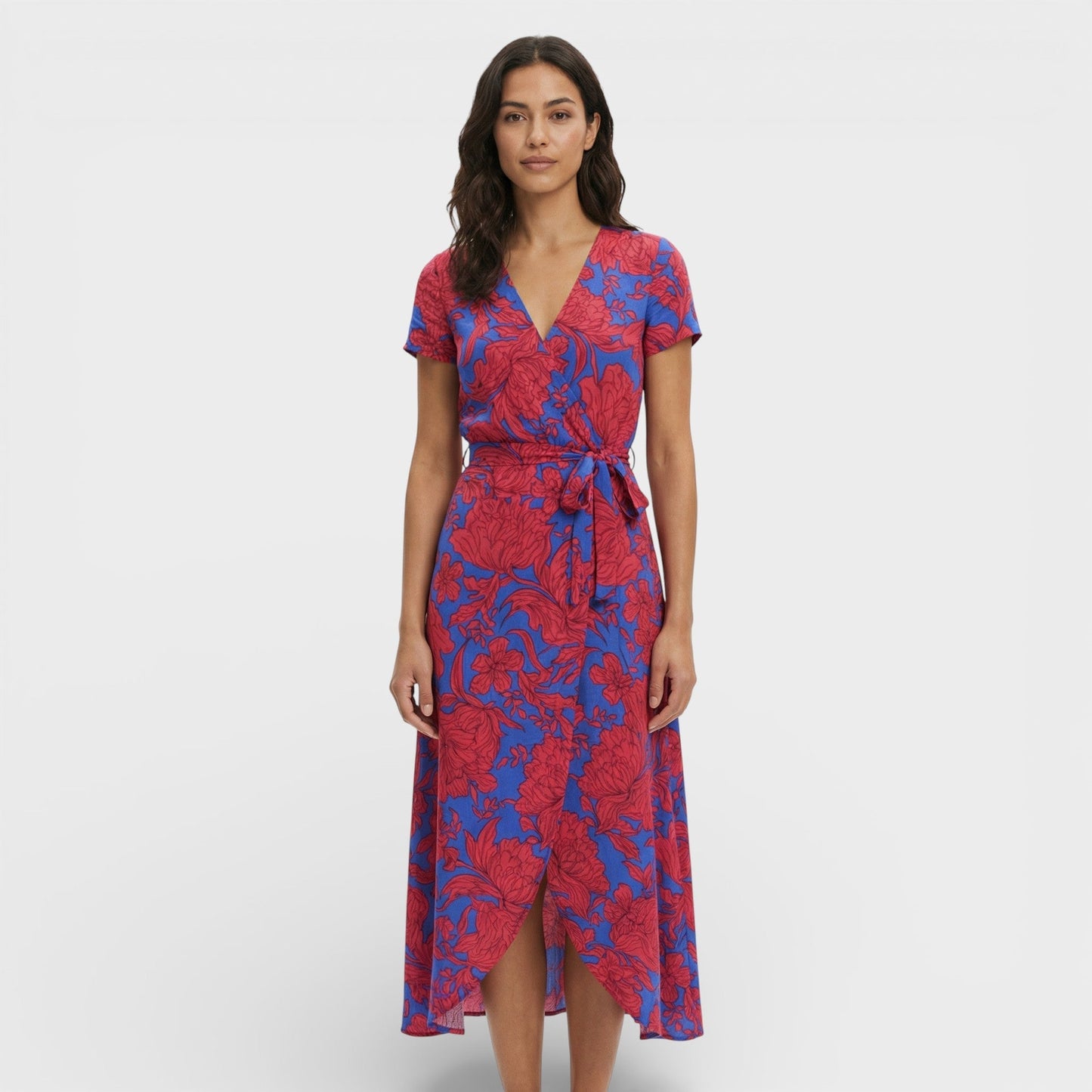 Vestido Midi Cruzado Floral Mujer