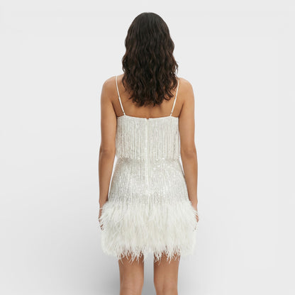 Vestido Mini Con Plumas Glamour