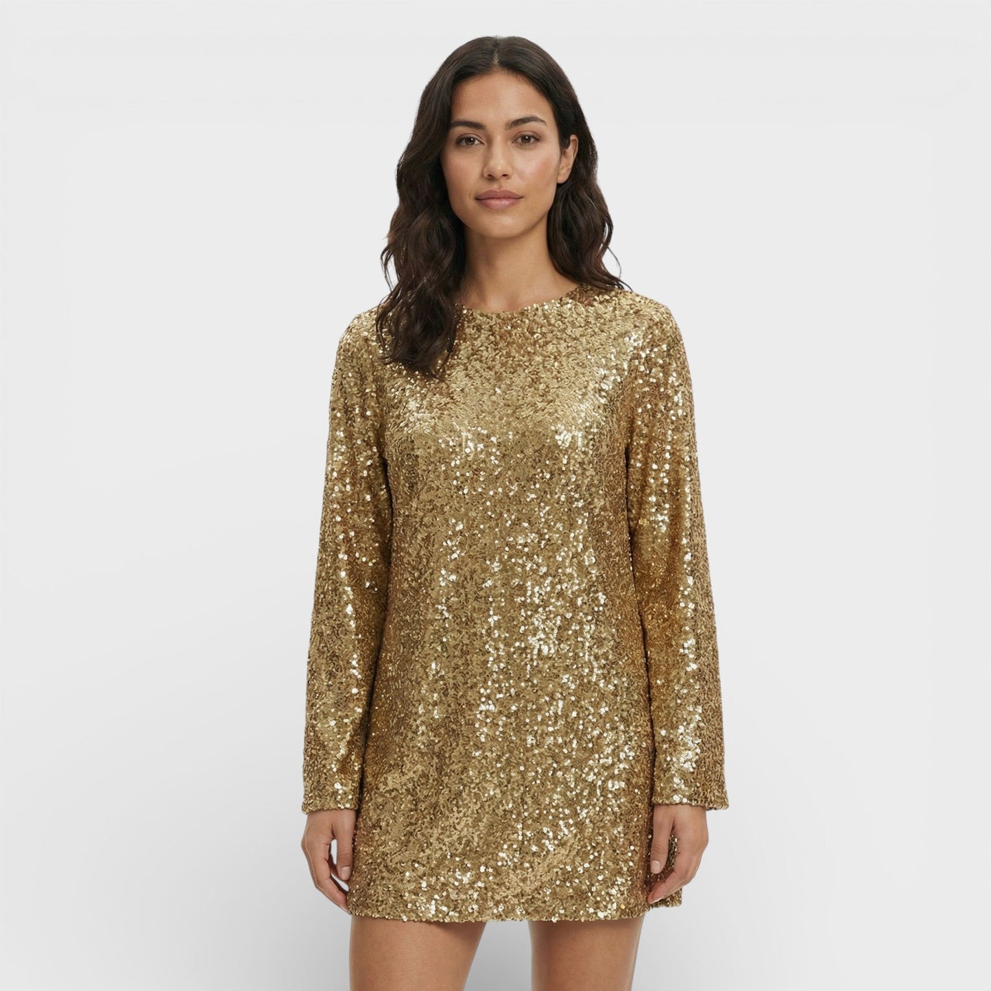 Vestido Mini Lentejuelas Lazo Satén