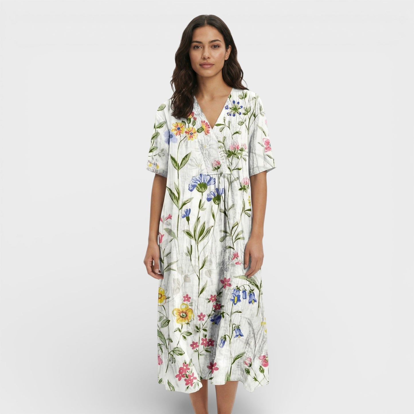 Vestido Floral Escote Pico Mujer